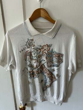 Vintage 1990s Map Graphic Polo Shirt